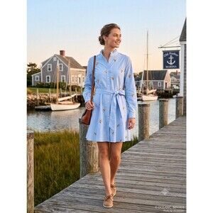 Kiel James Patrick Floral Embroidered Blue Shirt Dress NWT Small RARE Preppy